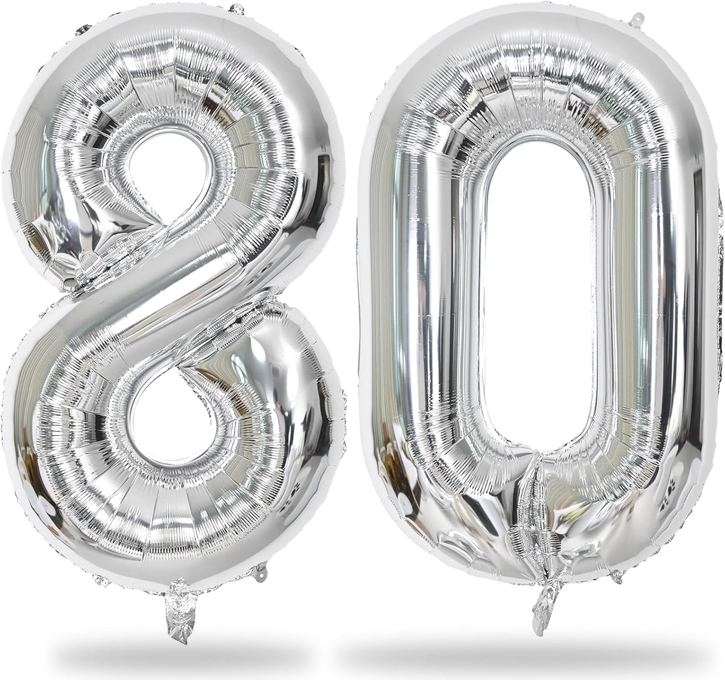 Silver 80th Birthday Balloons for Men, 40 Inch Mylar Self Inflating 80 Balloon Numbers, Large Foil 8 and 0 Helium Number Balloons for Women Birthday Party Decorations 80 Anniversary Decor Supplies