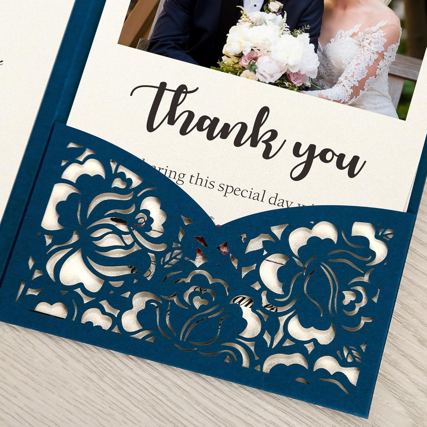 DORIS HOME 50pcs Laser Cut Wedding Invitations with Envelopes Blue, 4.7x7.1 Personalized Invitation Cards for Wedding, Anniversary Invitations with Envelopes