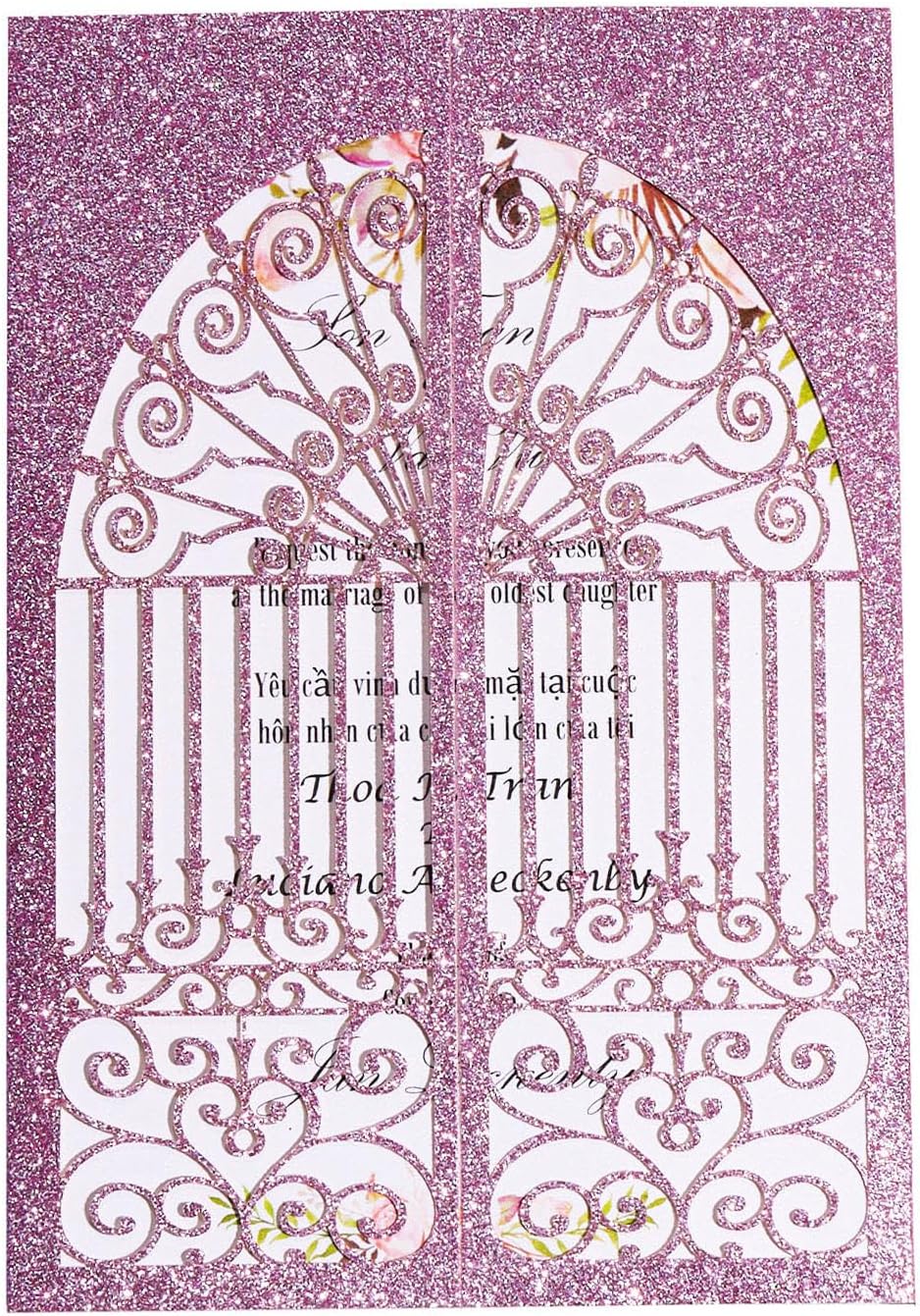 Personalized Wedding Invitations with Envelopes and RSVP Cards Blank 25pcs Light Purple Glitter Laser Cut Invitation Pockets for Wedding Bridal Shower Birthday Quinceañera Anniversary