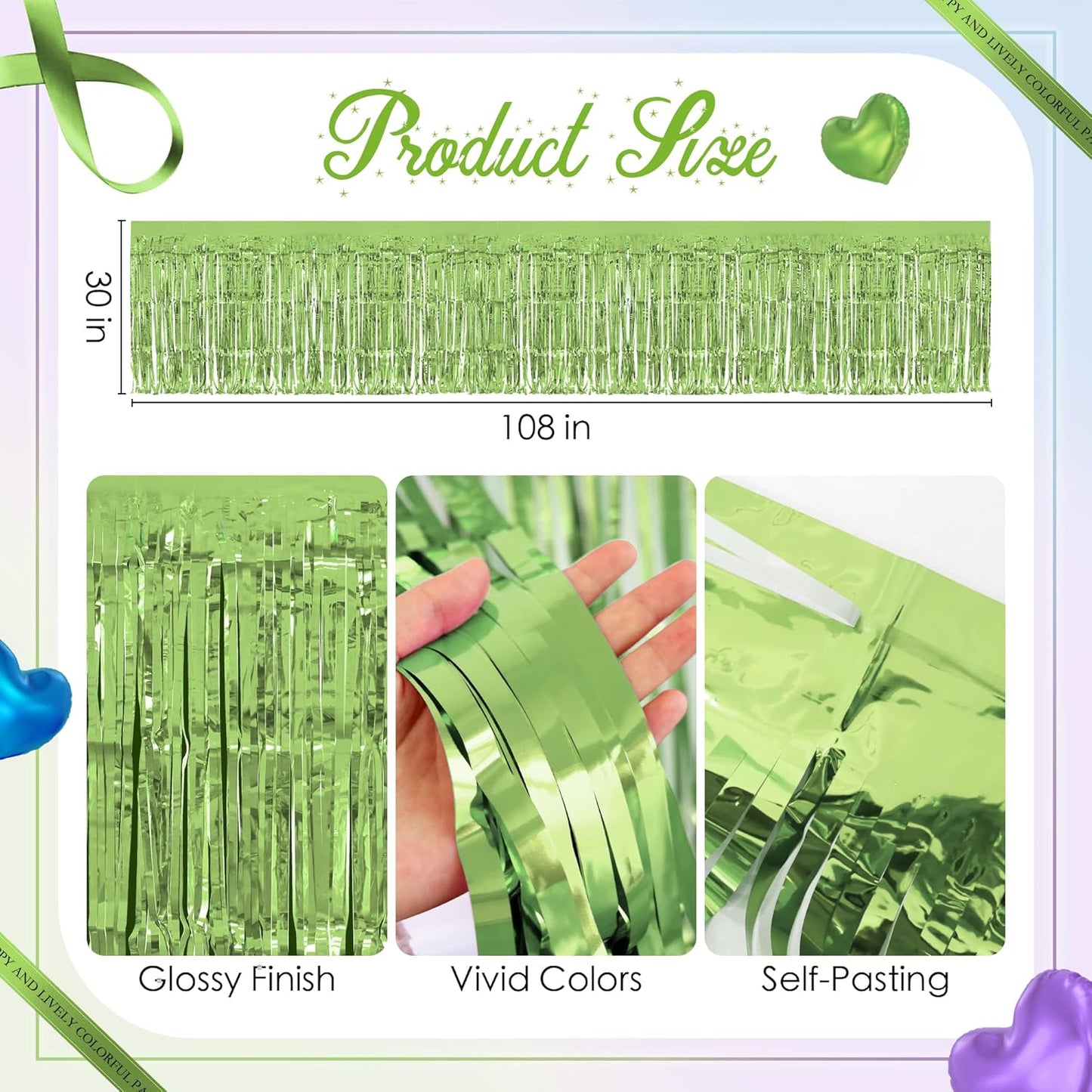 3 Pack Blue Green Purple Table Skirts, 29x108" Metallic Foil Tinsel Fringe Table Skirt for Rectangle Tables Streamer Curtains Backdrop, Party Decorations for Birthdays, Weddings, Holidays