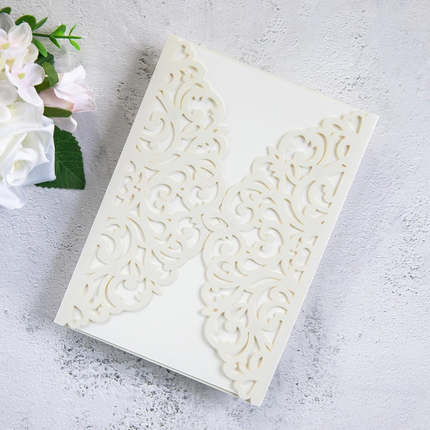 20Pcs Ivory Laser Cut Invitation Cards With Blank Inner Sheets for Wedding Cards Bridal Shower Engagement Quinceanera Invitation (No Envelopes)