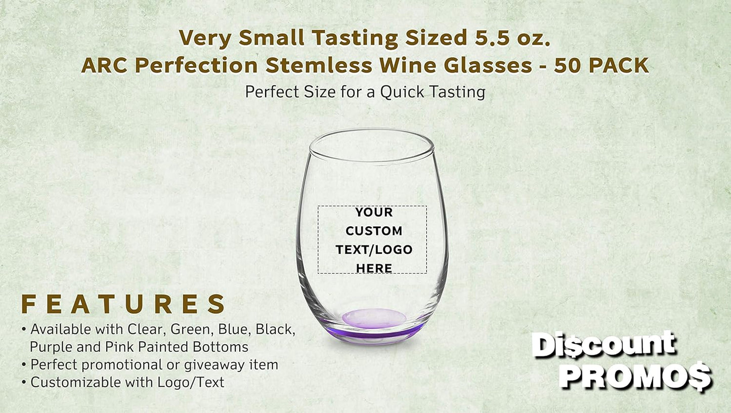 Custom Stemless Wine Glasses by ARC 5.5 oz. Set of 50, Personalized Bulk Pack - Perfect for Hotel, Bar, Restaurant or Lounge - Purple