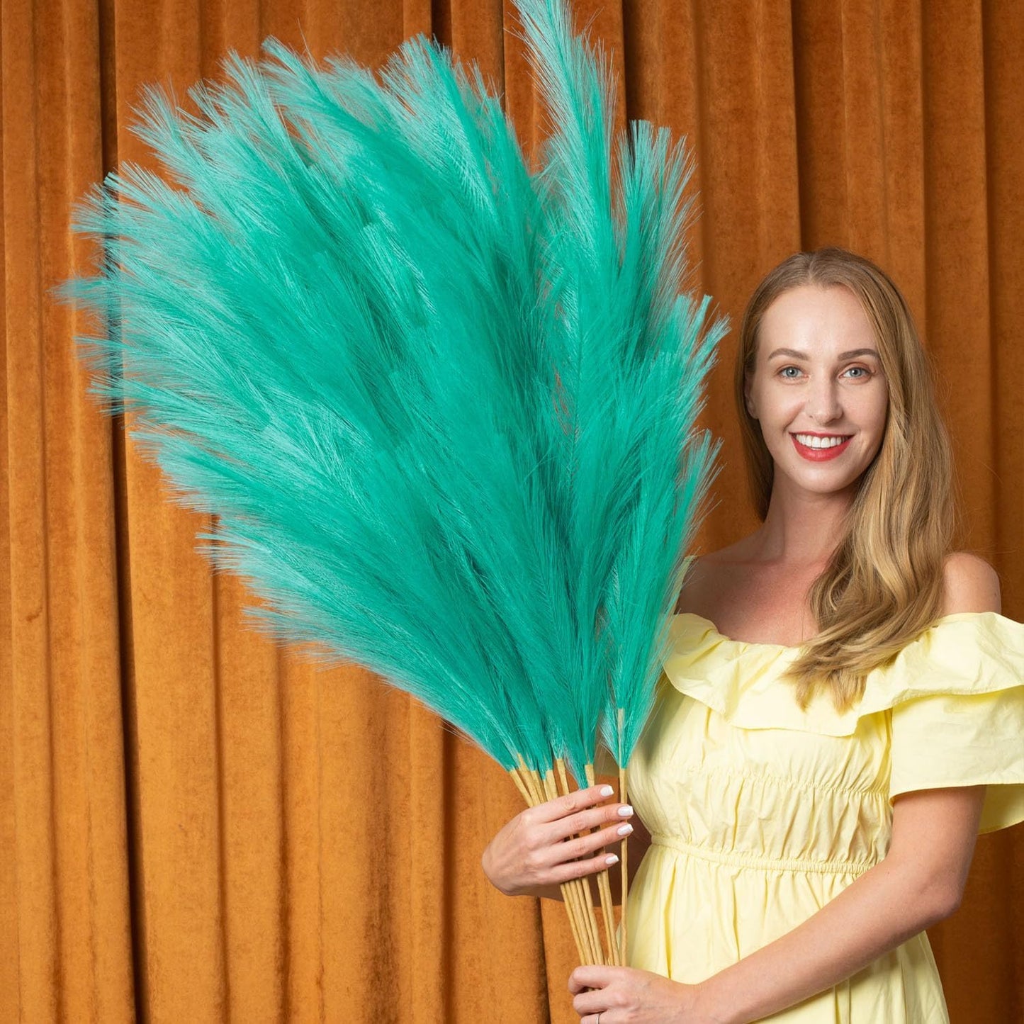 Pampas Grass Decor Tall, 43"/110cm Faux Pampas Grass 6 Stems Large Pompass Grass Branches Tall Bulk Boho Flower Arrangement for Home Room Wedding Party Decor (Green)