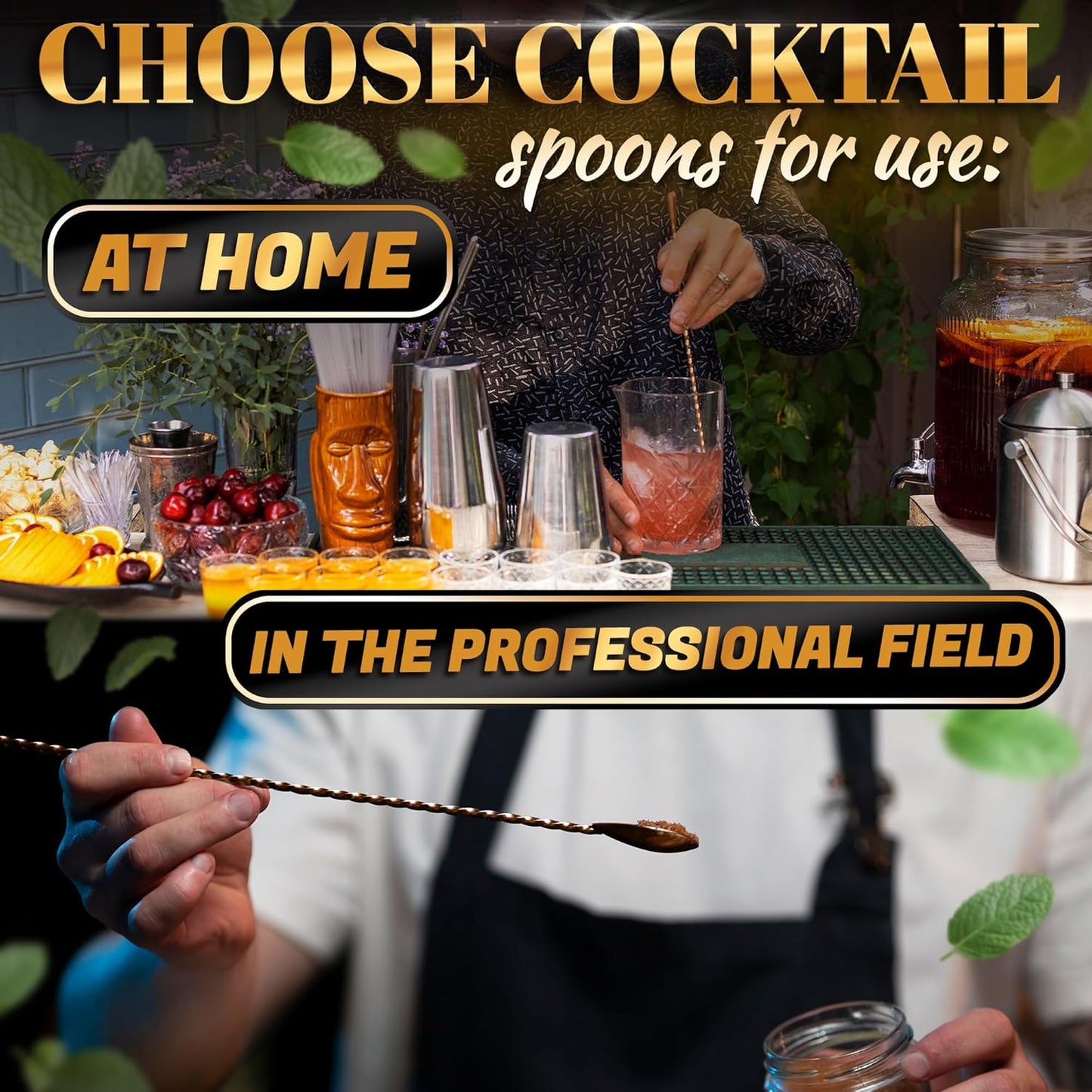 4 Pcs Bar Spoon Cocktail Mixing Spoon Set – Rose Gold Spoons with Elegant Twisted Spiral Handle, Good for Cocktails, Iced Tea, and Coffee Drinks – Durable Stylish Stainless Steel Stirring Spoons