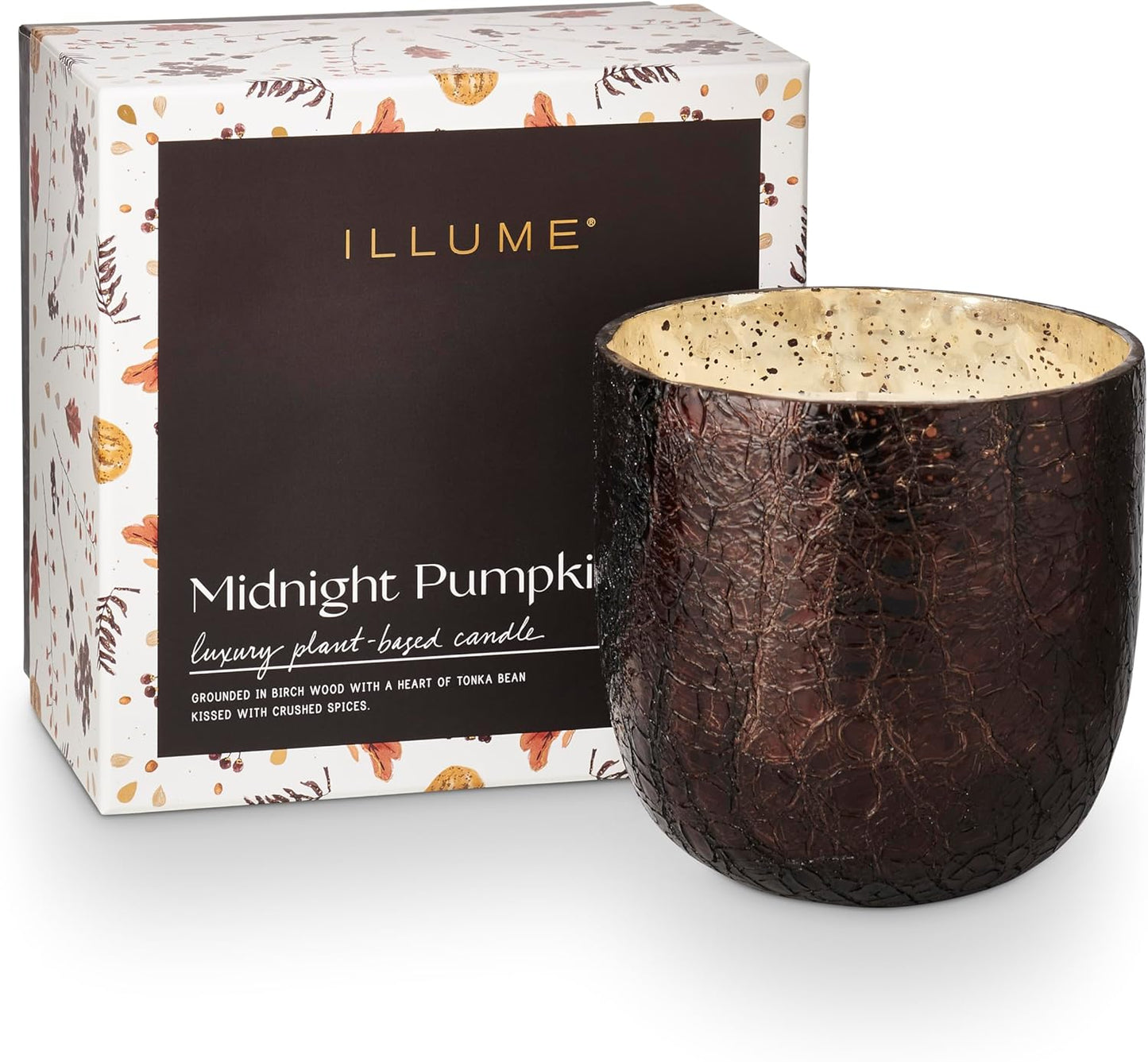 ILLUME Noble Holiday Midnight Pumpkin Large Crackle Glass Candle