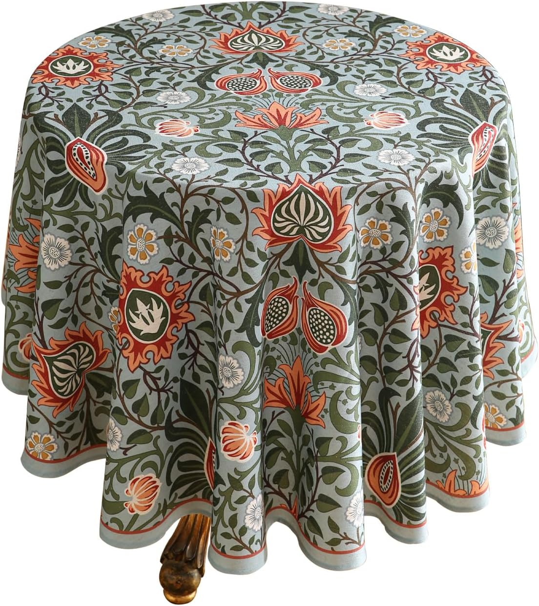 ISAENNE Designer Bohemian Linen Green Small Round Tablecloth,Floral Indoor Table Cloth,Stain Resistant Decor Tablecloths for Dining Thanksgiving Kitchen Party Christmas,Diameter 55"-Naples