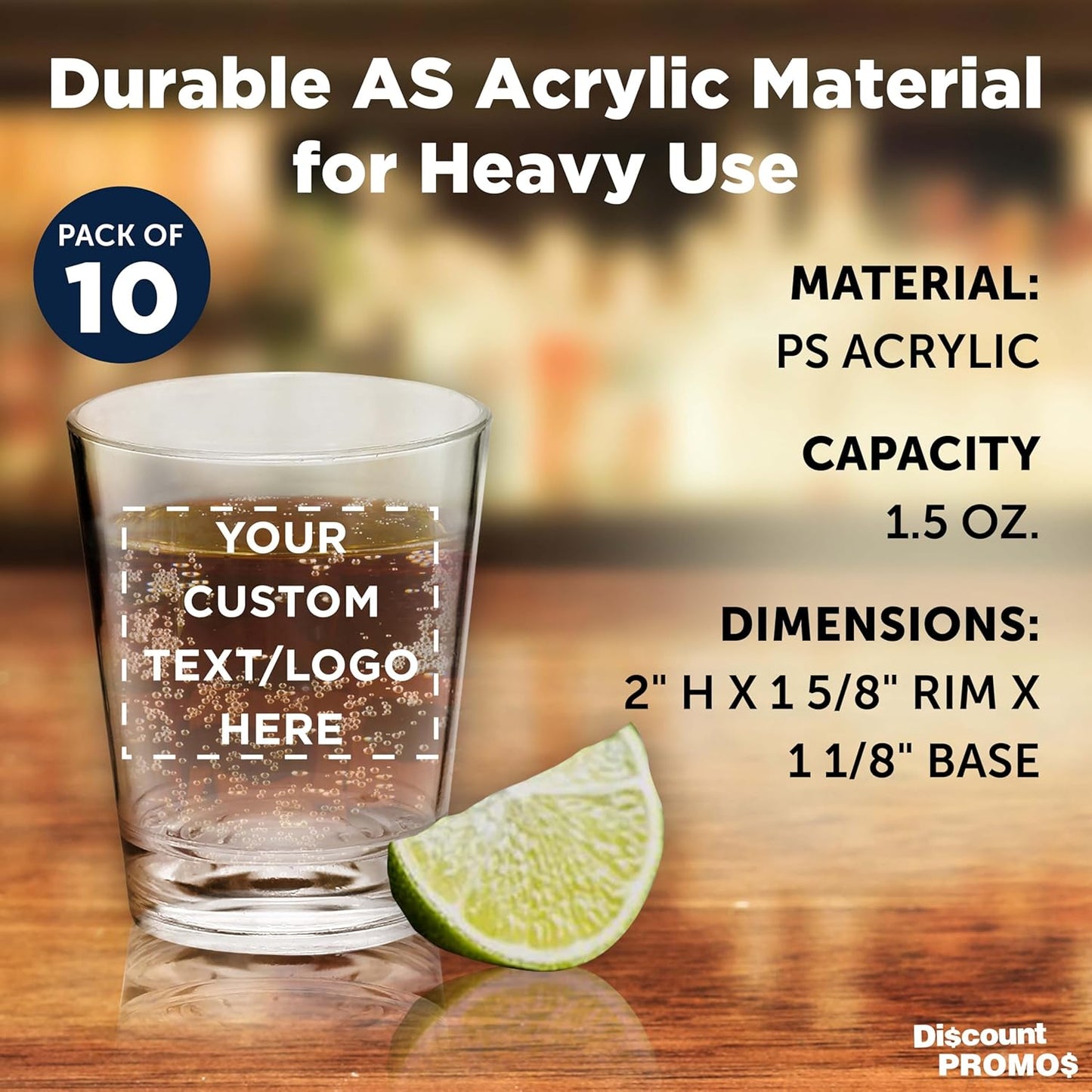 Custom Translucent Plastic Shot Glasses 1.5 oz. Set of 10, Personalized Bulk Pack - Acrylic, Great for Wedding, Party, Birthday, Gifts - Frosted Clear