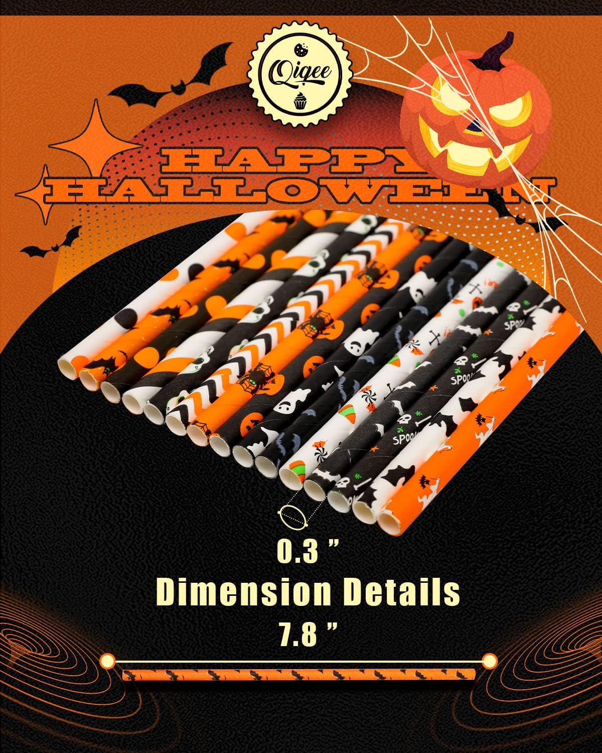 Halloween Paper Straws for Drinking Disposable Straws 150pcs Disposable Straws Bulk（10 Pattern） qiqee