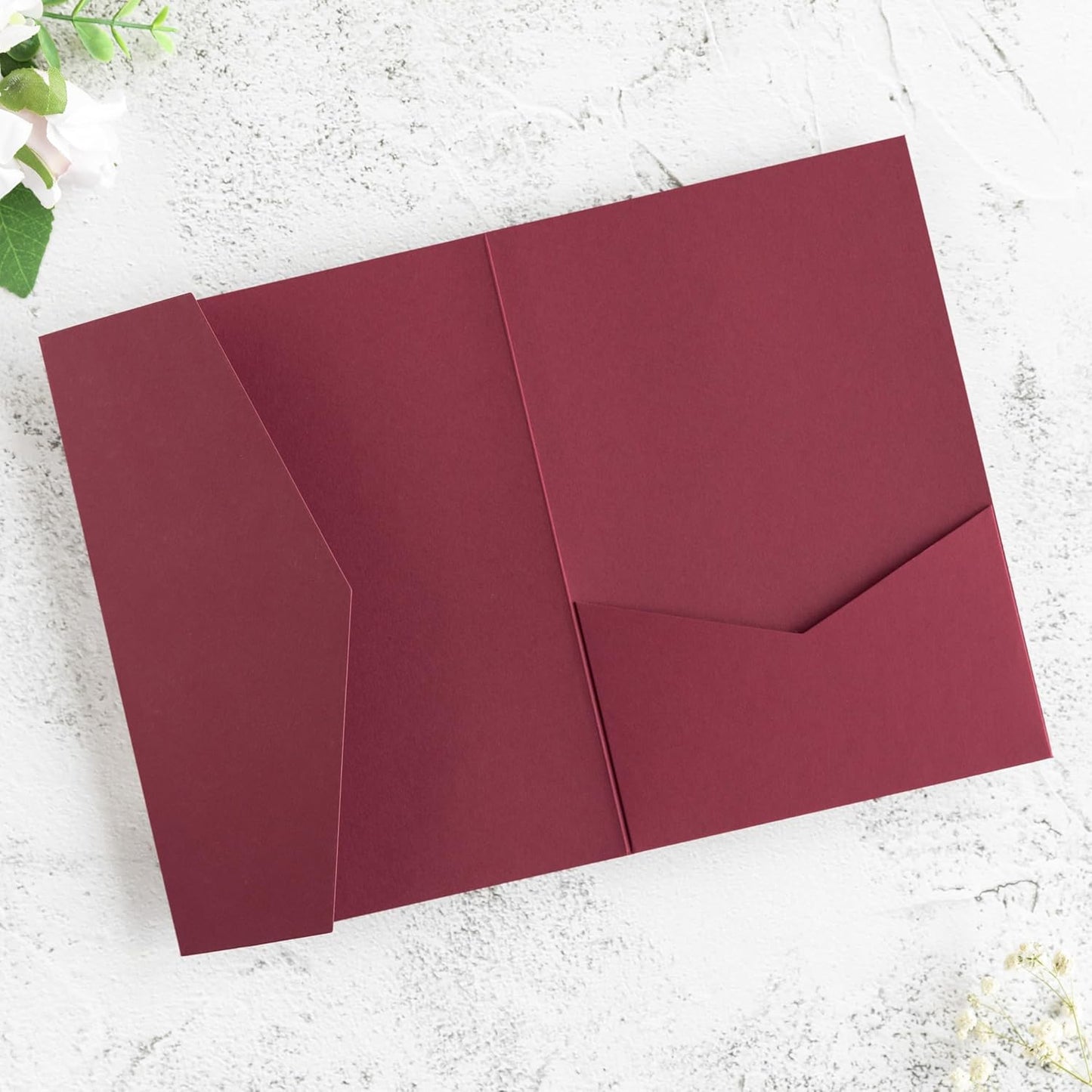20 PCS Burgundy Tri-fold Laser Cut Wedding Invitation Pockets for 5x7 Wedding Cards Bridal Shower Engagement Quinceanera Invitation