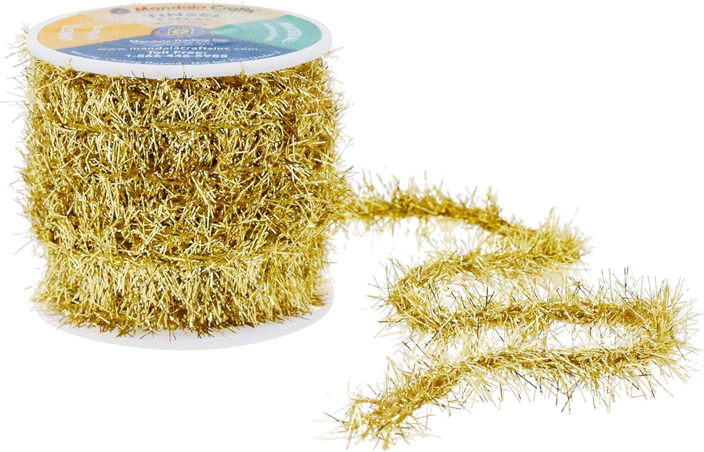 Mandala Crafts Gold Tinsel Garland - Thin Metallic Foil Glitter Mini Garland for Christmas Tree, Party, Wedding Decor, and Holiday Decorations