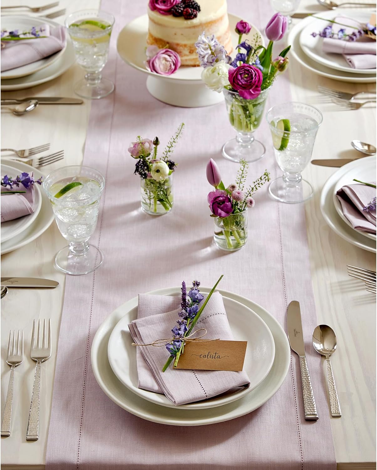 Solino Home Linen Lilac Table Runner 72 Inches Long - 100% Pure Linen Hemstitch Table Runner 14 x 72 Inch for Dresser, Dining, Fall, Autumn, Thanksgiving, Christmas - Classic Hemstitch