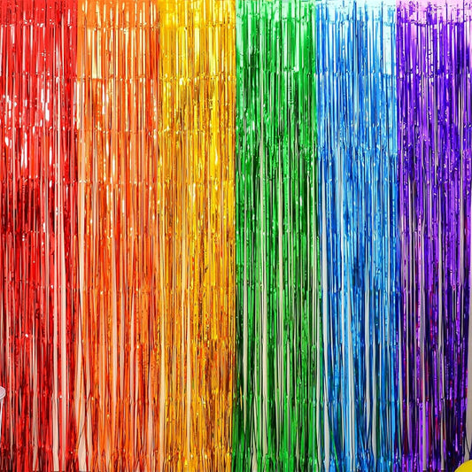 10 Pack Rainbow Backdrop Curtain 3.2ft x 8.2ft Metallic Tinsel Foil Fringe Curtains Photo Booth Background for Birthday Party Decoration Baby Shower Engagement Wedding Christmas Decoration (Rainbow)