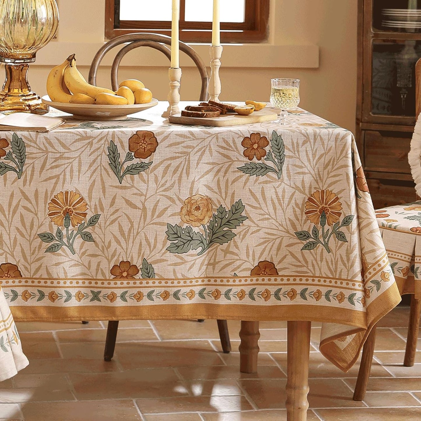 patdrea Designer French Vintage Rectangular Tablecloth,Yellow Floral Pattern Anti-Wrinkle Table Cloth,Dacorative Cover for Kitchen Dining Parties,Christmas,Thanksgiving,55"x79"-Cornflowers