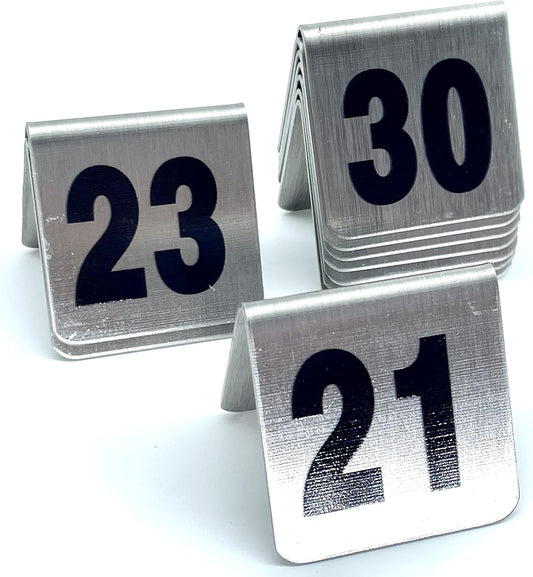 10 Pcs Metal Place Cards Stackable Tent Style Table Numbers，Place Card Holders for Celebration Wedding Party Restaurants Cafes Bars Gatherings meeting Room Board Game Serial (Small 21-30, Black)