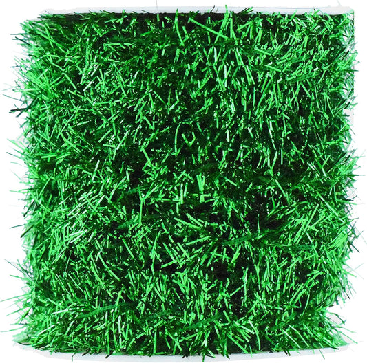 Mandala Crafts Green Tinsel Garland - Thin Metallic Foil Glitter Mini Garland for Christmas Tree, Party, Wedding Decor, and Holiday Decorations