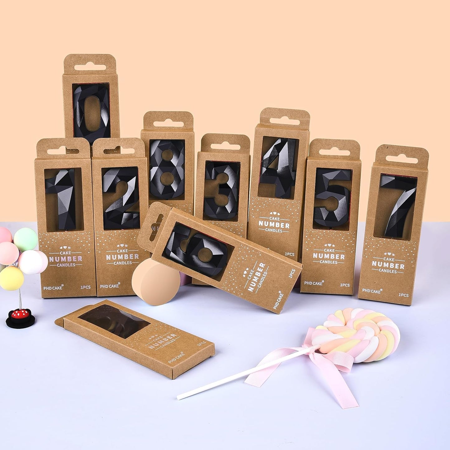 PHD CAKE 2.76 Inch Crystal Black 7 Number Birthday Candles, Red Number Candles, Cake Number Candles, Party Celebration