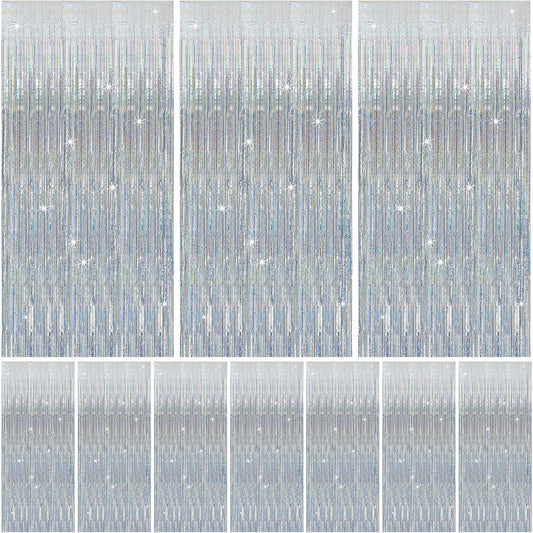 10 Pack Silver Tinsel Foil Fringe Curtains Party Decorations Streamers for Christmas Birthday Bachelorette Party Wedding Baby Shower Decor