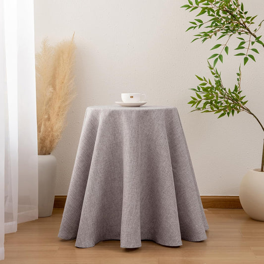Hiasan Round Linen Tablecloth 108 Inch - Wrinkle and Stain Resistant Washable Polyester Fabric Table Cloth for Dining Room Kitchen Party, Stone