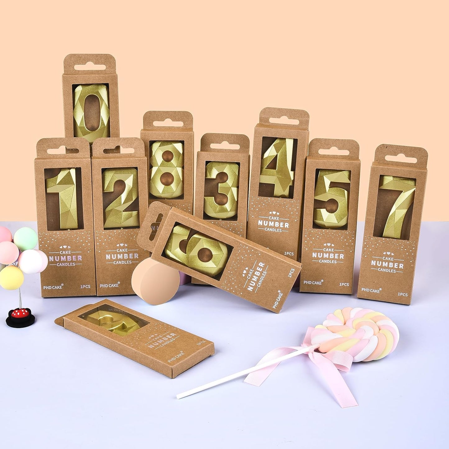 PHD CAKE 2.76 Inch Crystal Gold 8 Number Birthday Candles, Gold Number Candles, Cake Number Candles, Party Celebration