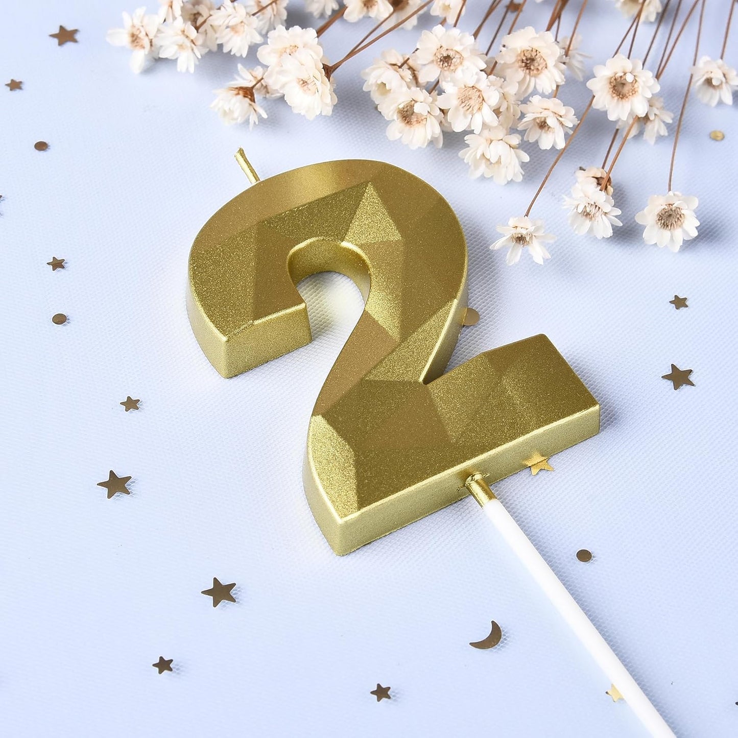 PHD Crystal Gold 2.76 Inch 2 Number Birthday Candles, Gold Cake Number Candles for Party Celebration