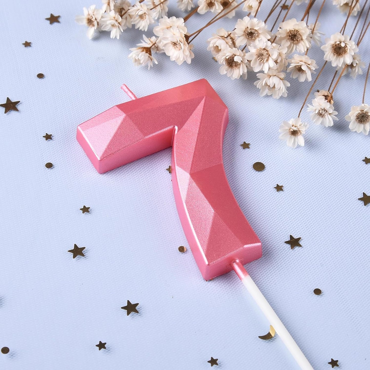 PHD CAKE 2.76 Inch Crystal Pink 7 Number Birthday Candles, Pink Number Candles, Cake Number Candles, Party Celebration