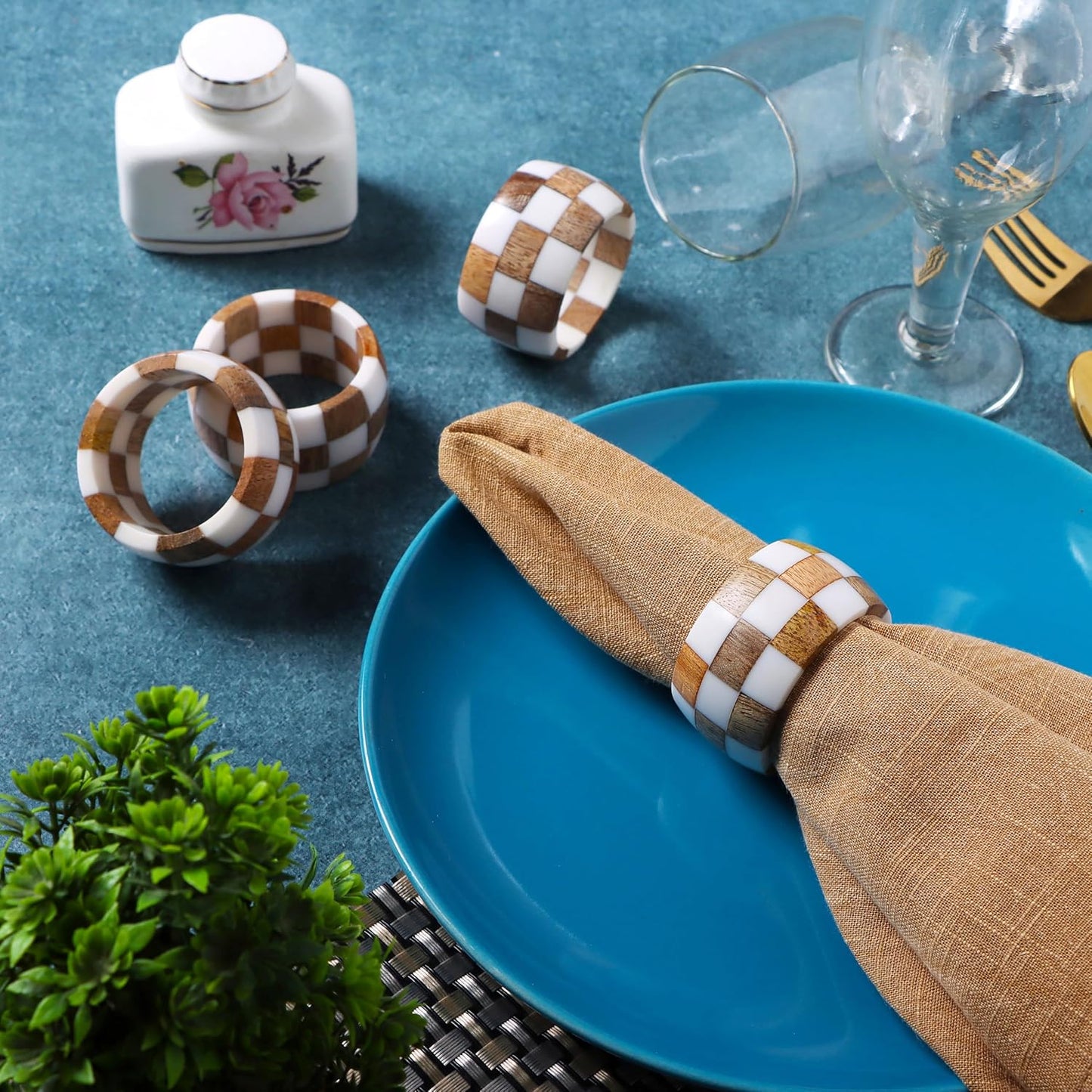 Rustic Napkin Rings Setof 12 - Handmade Epoxy & Wood Napkin Holders for Table Decor, Wedding, Easter, Thanksgiving, Party & Dining – Modern Farmhouse Accessories (Brown Cream) - ALPHA Living HOME