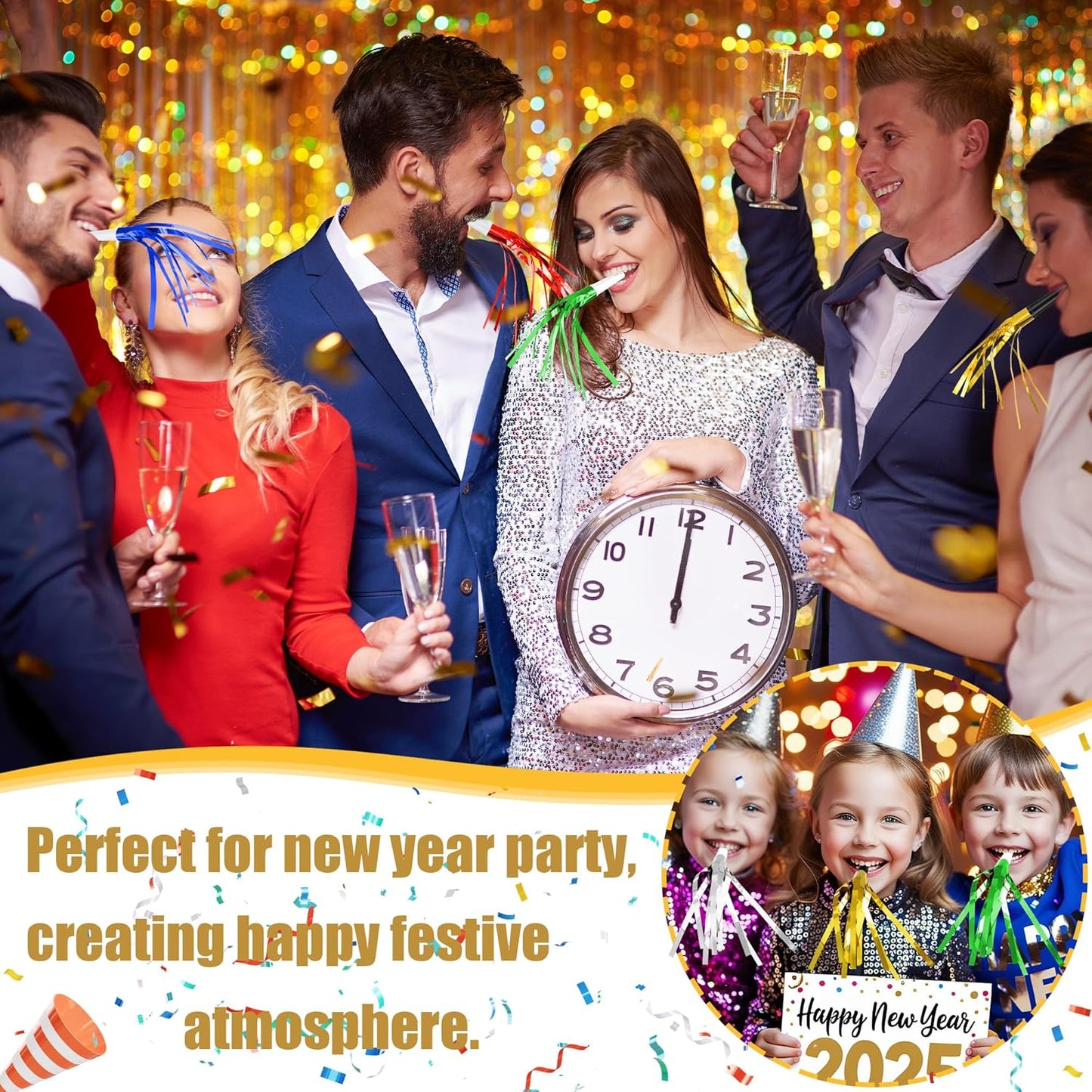 12 Pcs Glitter Noise Makers Metallic Fringed Party Blower for Adults Birthday Graduation New Years Party Favors Supplies (Green)