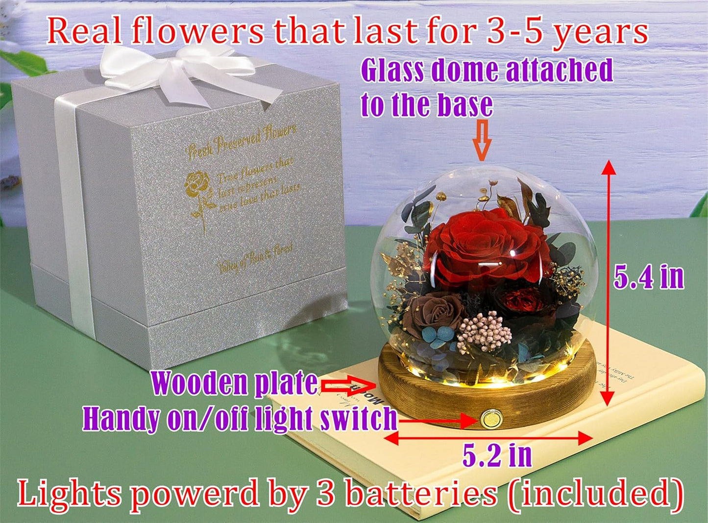 Valley of Rain & Forest Long-Lasting Real Flowers, Unique Floral Gift For you to send Love for All Occasions, for Indoor Decoration (Red Rose, Brown Rose, Black-Red Austin Rose)