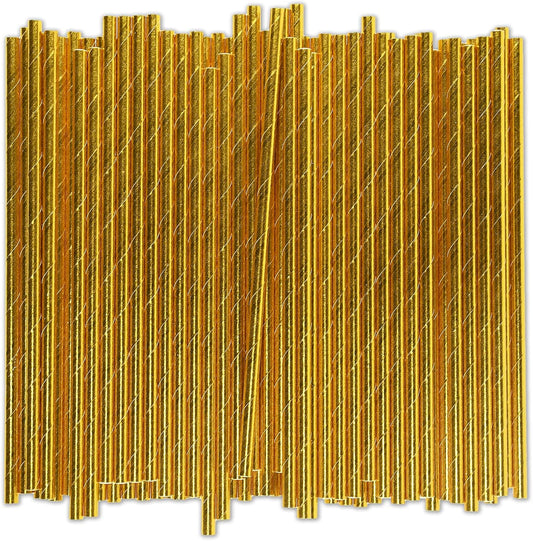 Gold Paper Straws Bulk 1000 Counts, 7.75" x0.24" - for Party, Wedding, Drinks and Cocktail