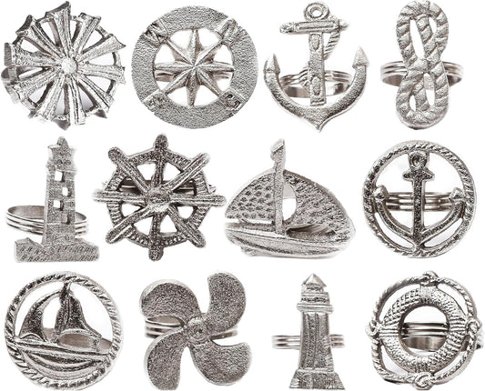 Elegant Napkin Rings Set of 12 - Crafted Lightweight with Antique Finish, Ideal Décor for Weddings, Family Gatherings, Formal Dinners, Banquets & Everyday Dining (Silver) - ALPHA Living HOME