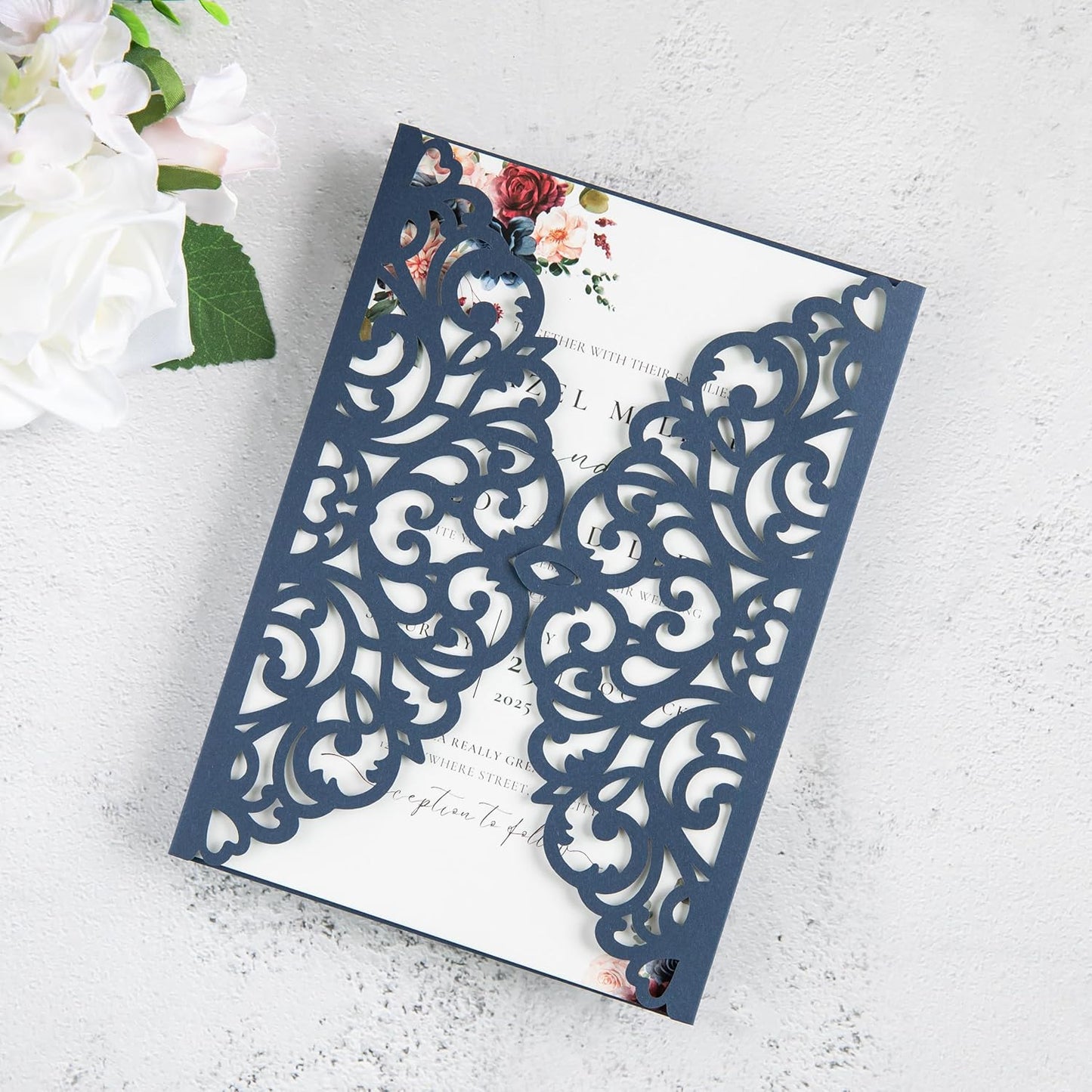 20Pcs Navy Blue Laser Cut Invitation Cards With Blank Inner Sheets for Wedding Cards Bridal Shower Engagement Quinceanera Invitation (No Envelopes)