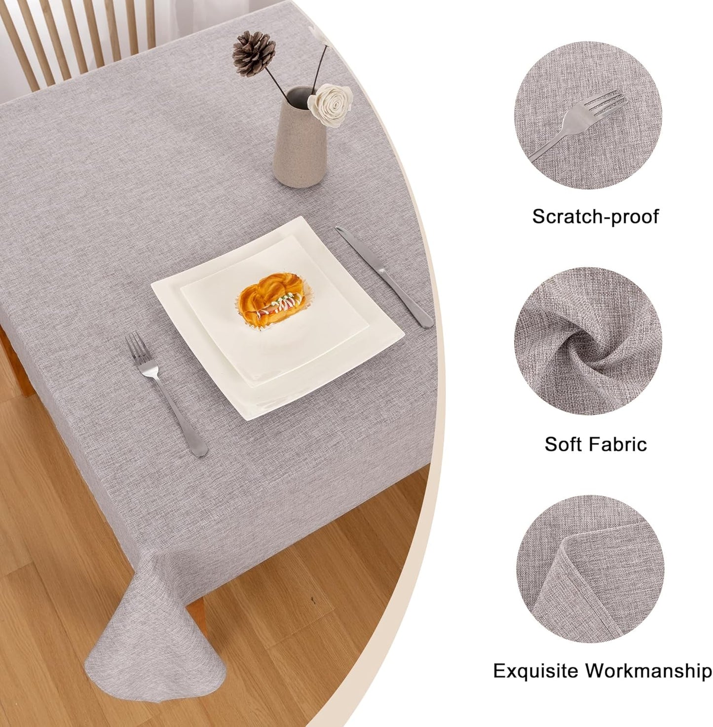 Hiasan Faux Linen Rectangle Tablecloth - Spill Wrinkle and Stain Resistant Washable Table Cloth for Kitchen Dining Room Holiday Dinner, Stone, 70 x 90 Inch
