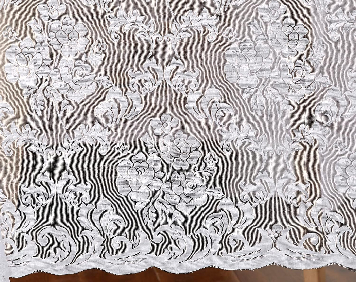 LinenZone Extra Large White Round Tablecloth for Rustic Vintage Decor. Sheer Lace Table Cloth Works Great As Wedding Tablecloth or Thanksgiving Table Cover. (Mia 120 Round, White)